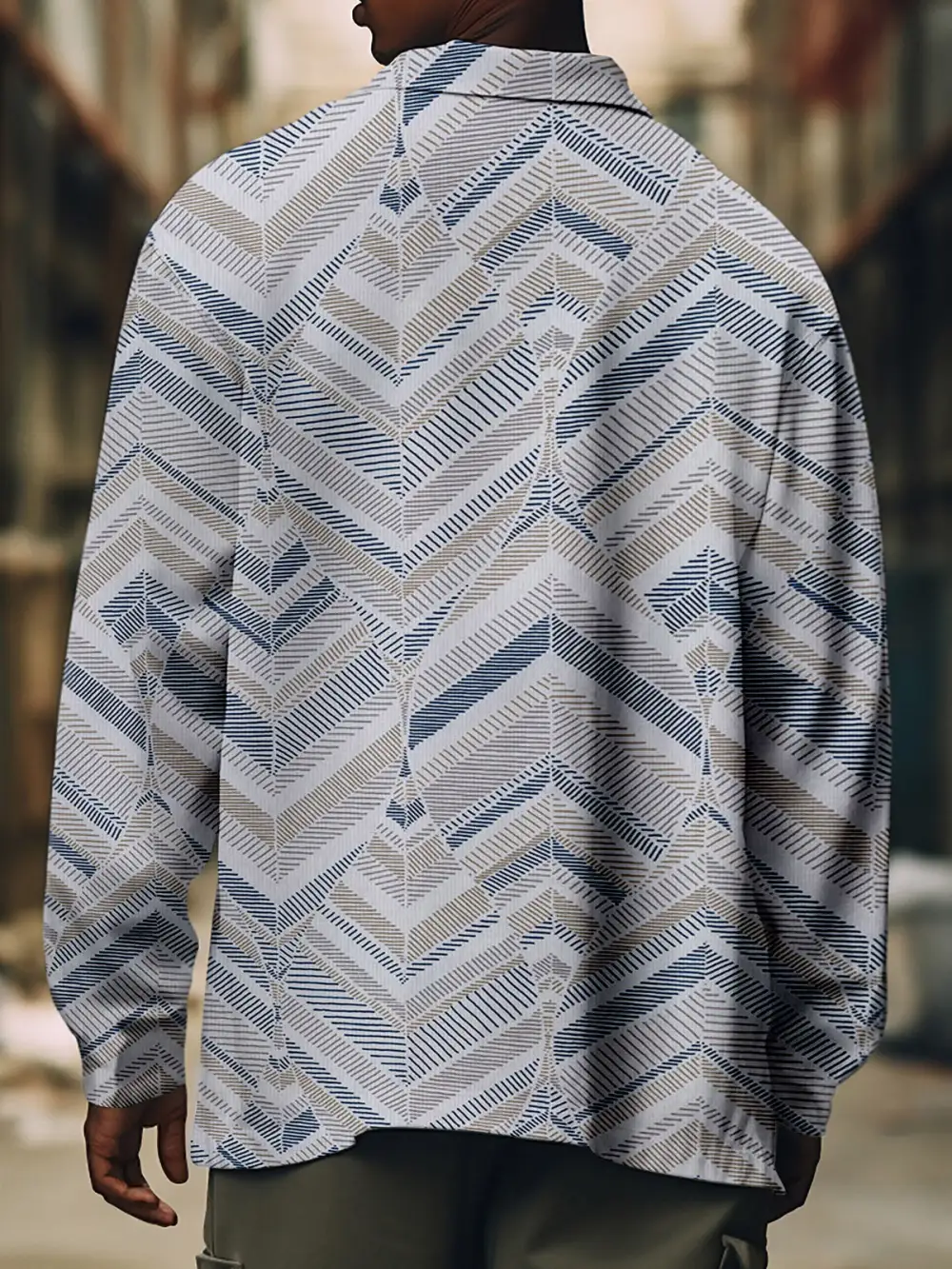 Men's Corduroy Geometric Retro Print Shirt Jacket