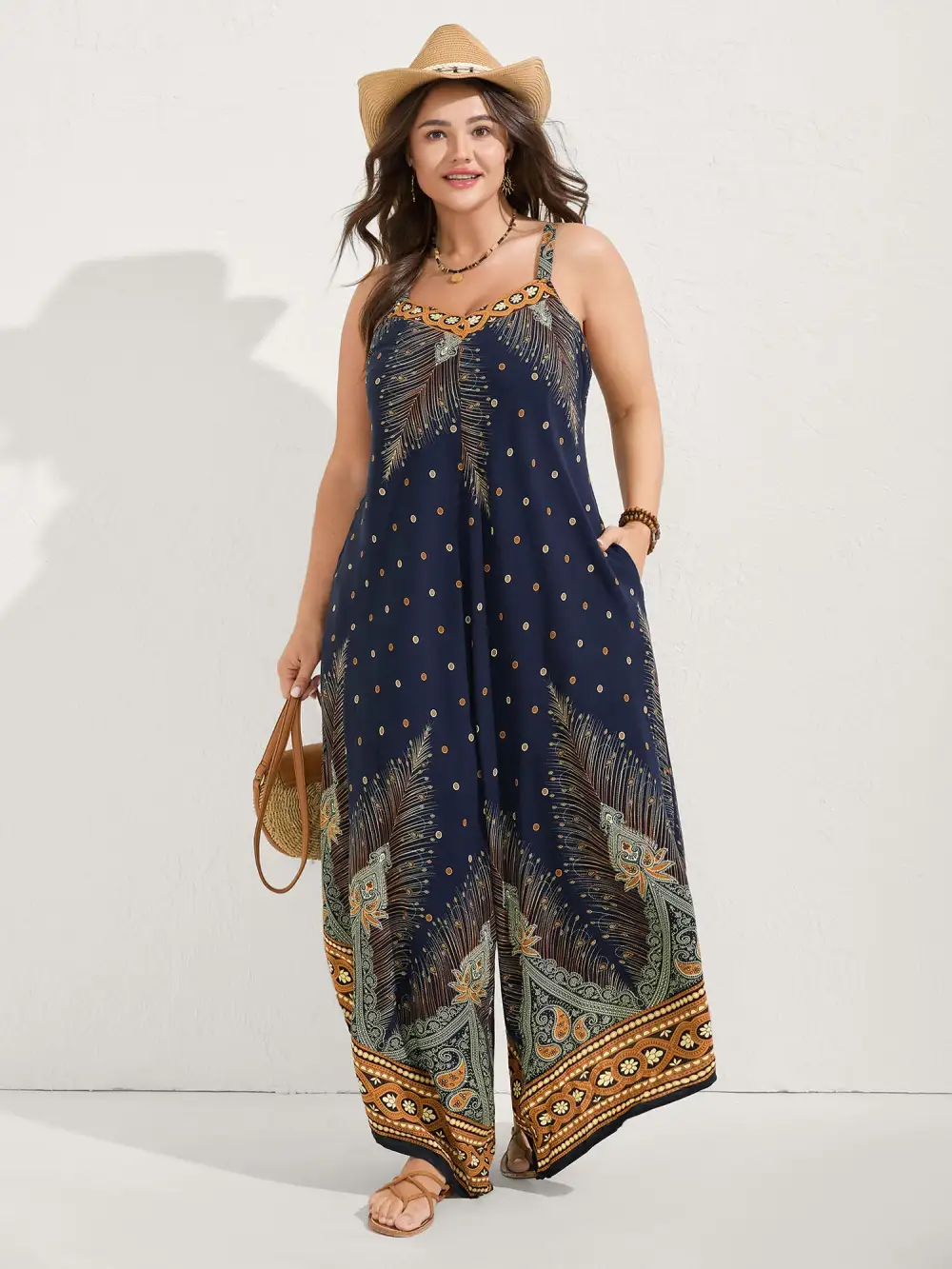 Boho Print Asymmetrical Hem Jumpsuit