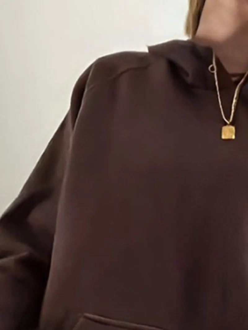 Brown Streetwear Leisure Hoodie Sweatshirts