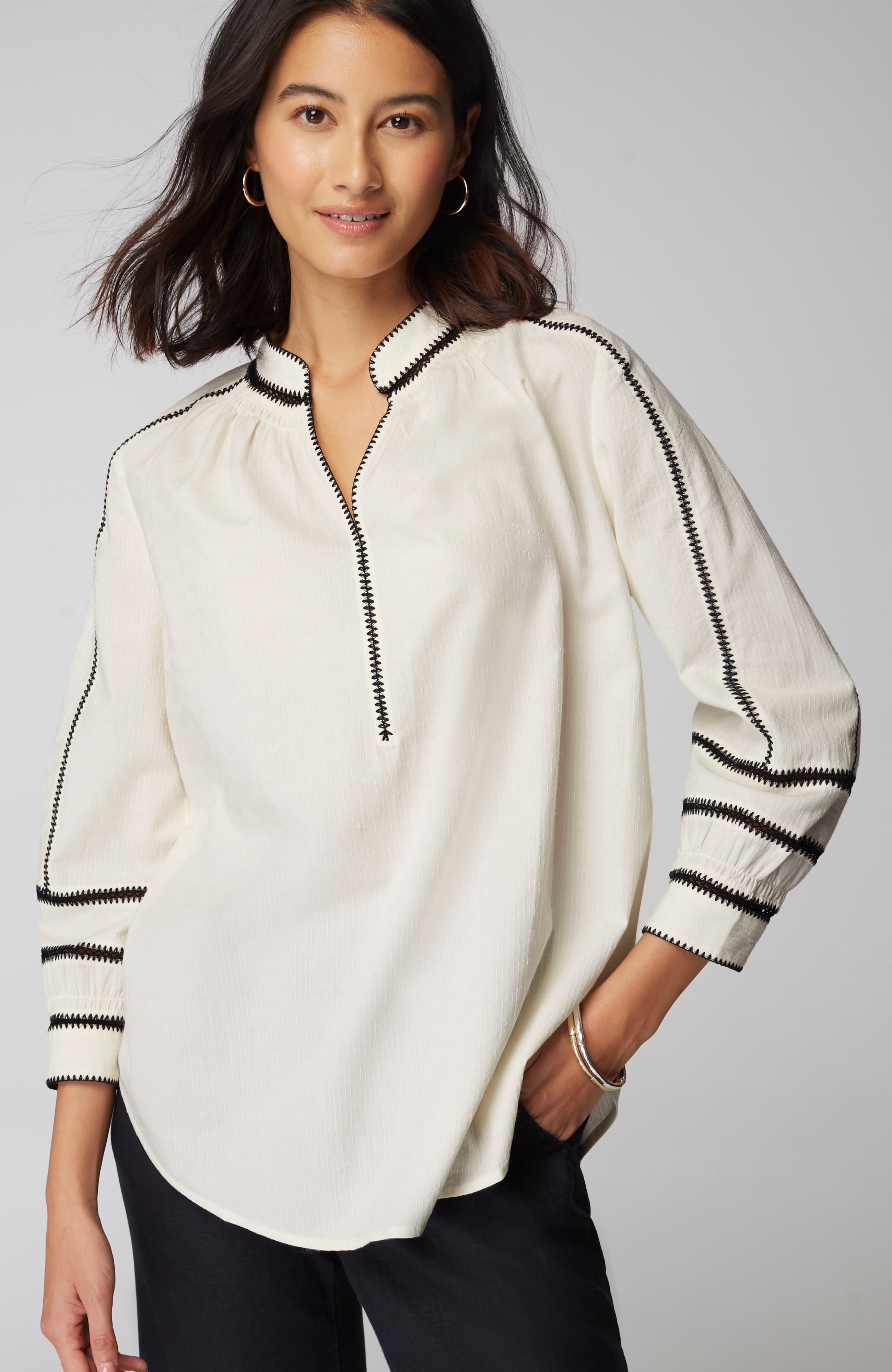 Pure Jill Contrast-Trim Top
