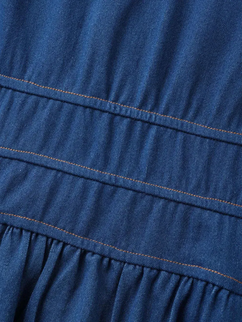 Stretch Denim Pockets Tiered Midi Dress