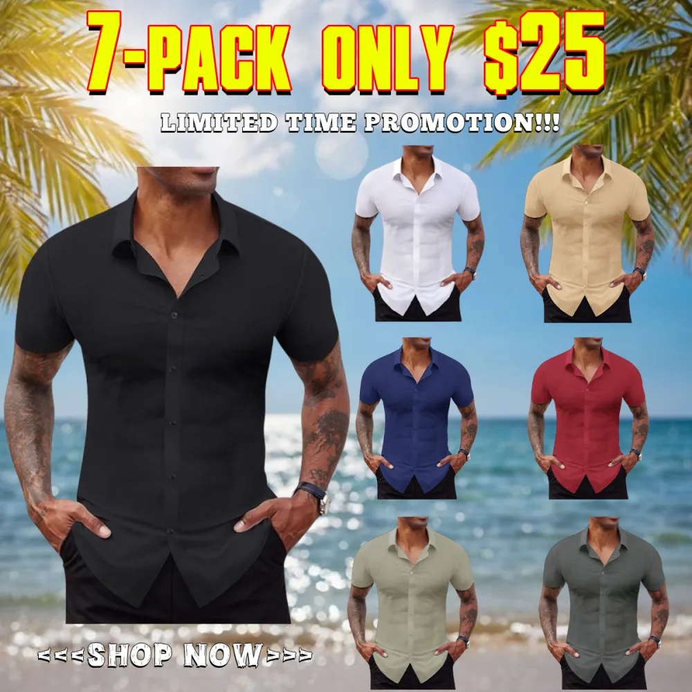 Stretch Dress Shirts for Men Short Sleeve Slim Fit Casual Button Down Shirts Muscle Fit Men's Dress Shirts