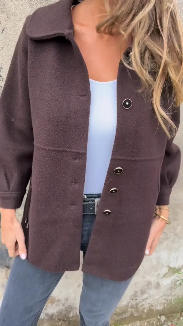 Elegant Wool-Blend Button-Down Coat