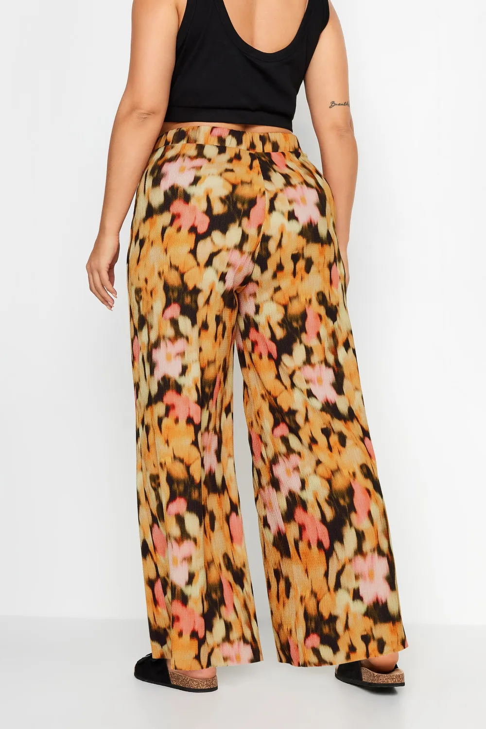 YOURS Curve Dark Grey Abstract Print Textured Wide Leg Trousers