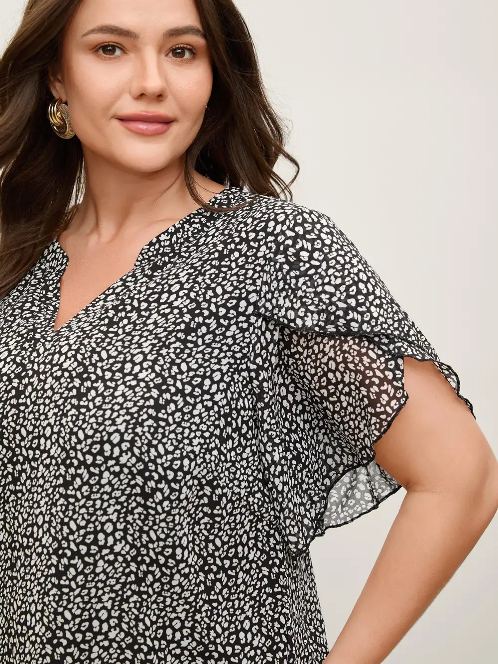 Leopard Print Petal Layered Sleeve Blouse