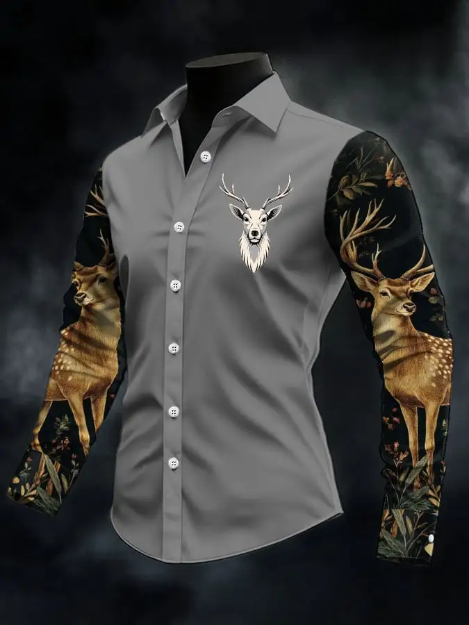 Men's Casual Simple Camouflage Elk Western Style Shirt