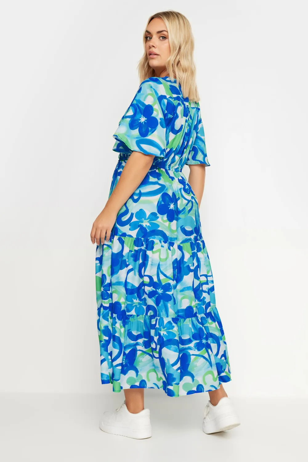 YOURS Curve Aqua Blue Abstract Floral Print Maxi Dress