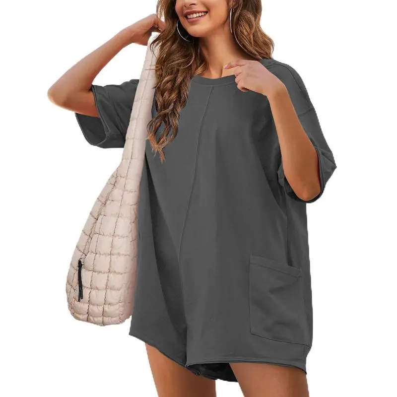 Women's Casual Oversized Short Sleeve Romper – Reversible Athletic Jumpsuit for Workouts & Daily Wear