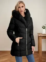 Elegant Mid-Length Hooded Coat with Plush Fur Trim, Versatile Trendy Colors for Women