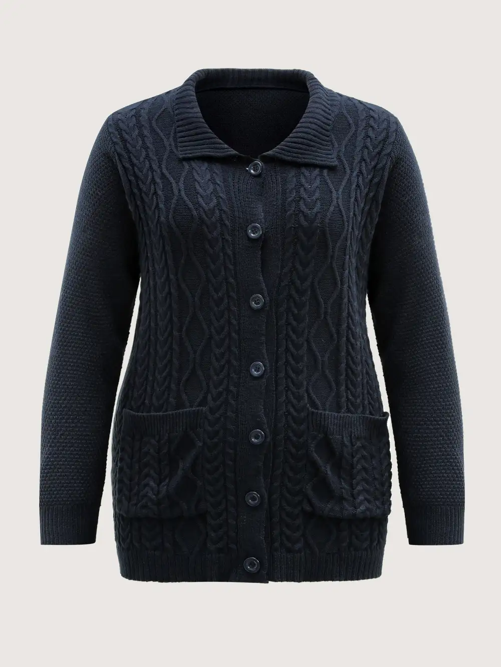 Mixed Texture Cable Stitch Pockets Knit Cardigan