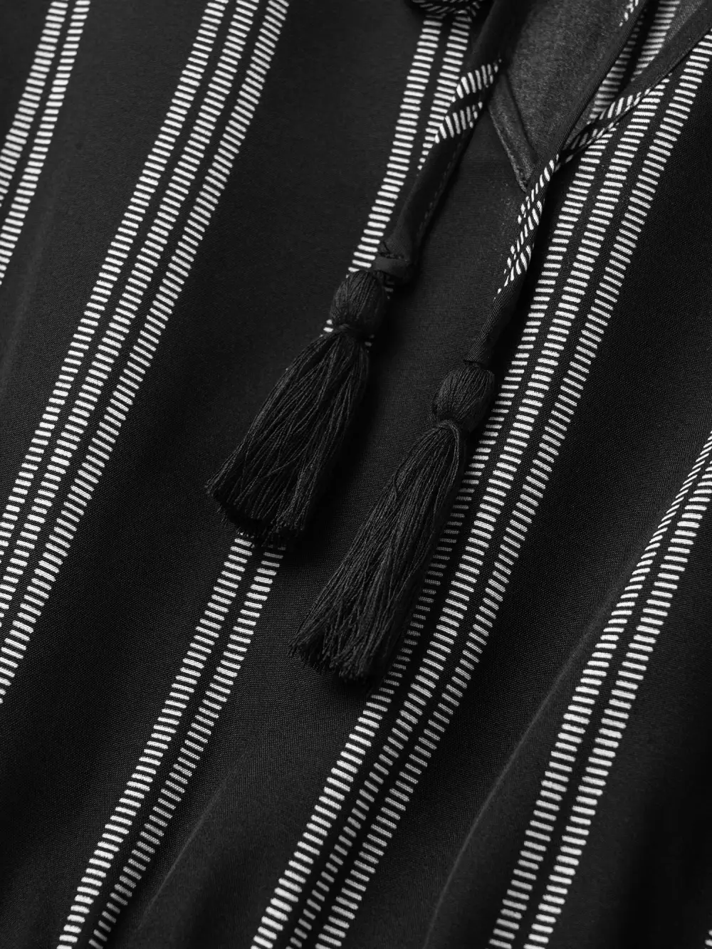 Striped Patchwork Tassels Ties Shirred Dress