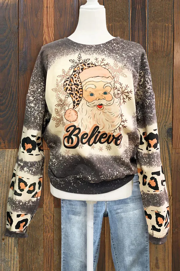 Leopard Christmas Santa Print Sweatshirt