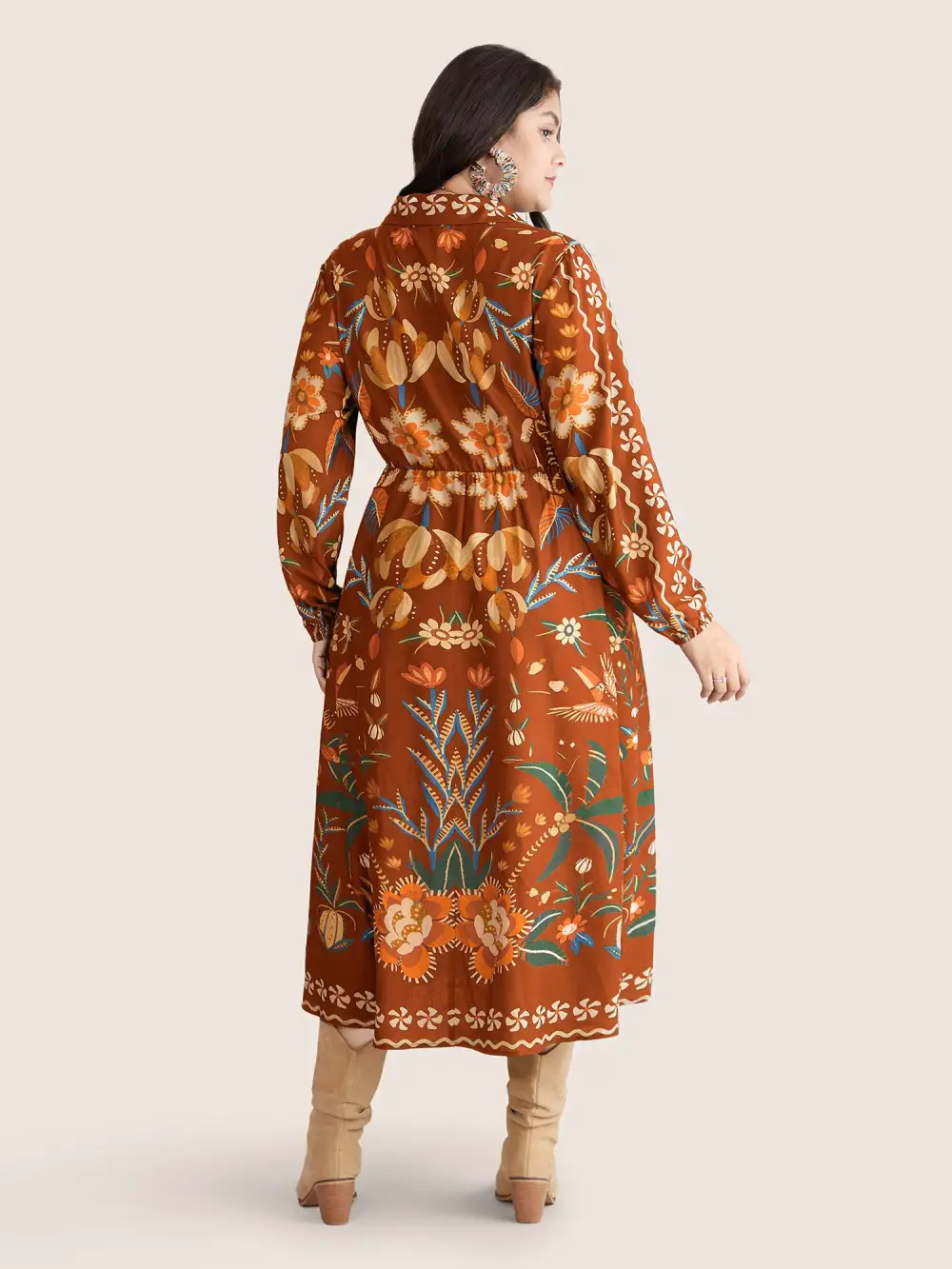 Bandana Print Pocket Lapel Collar Elastic Cuffs Dress