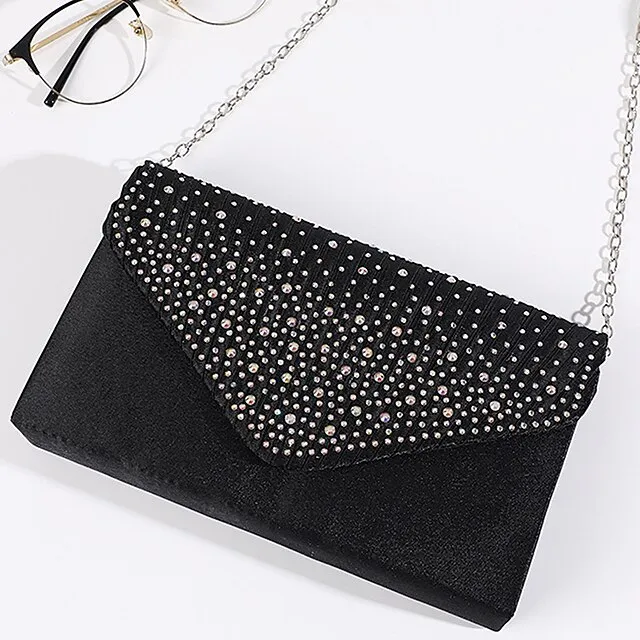 Women's Tri-fold Clutch Bags Polyester for Formal Evening Bridal Wedding Party with Crystal / Rhinestone Glitter Shine in Silver Wine Black