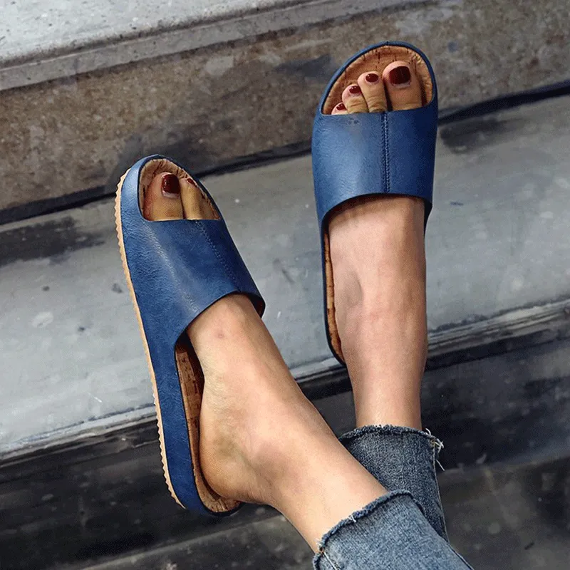 Retro wood grain flat sandals