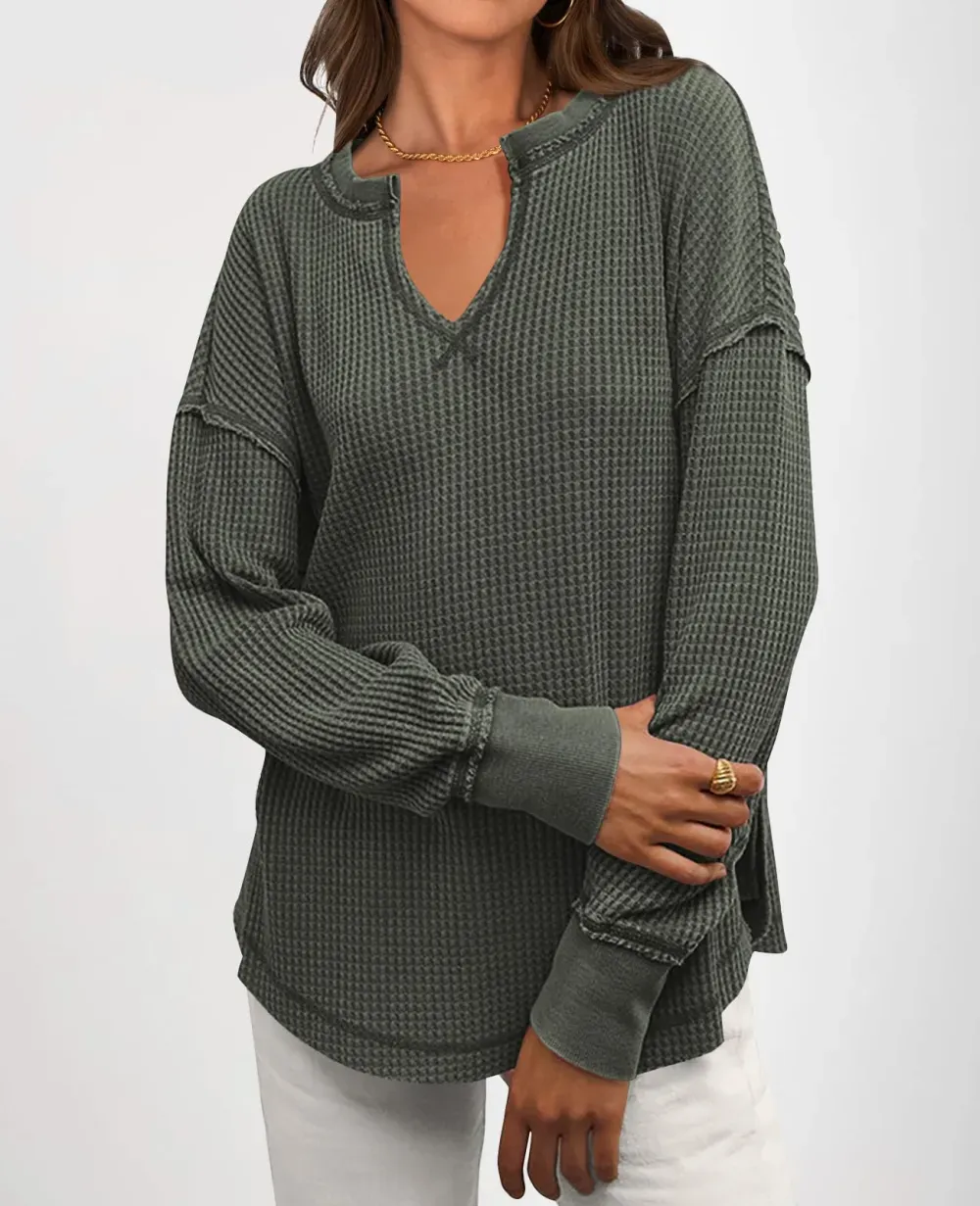 ✨Women's Waffle Knit Exposed Seam Pullover