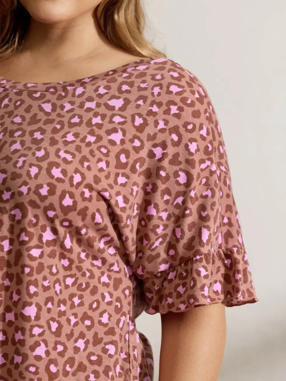 Blushing Leopard Print Cross-Strap Back T-Shirt