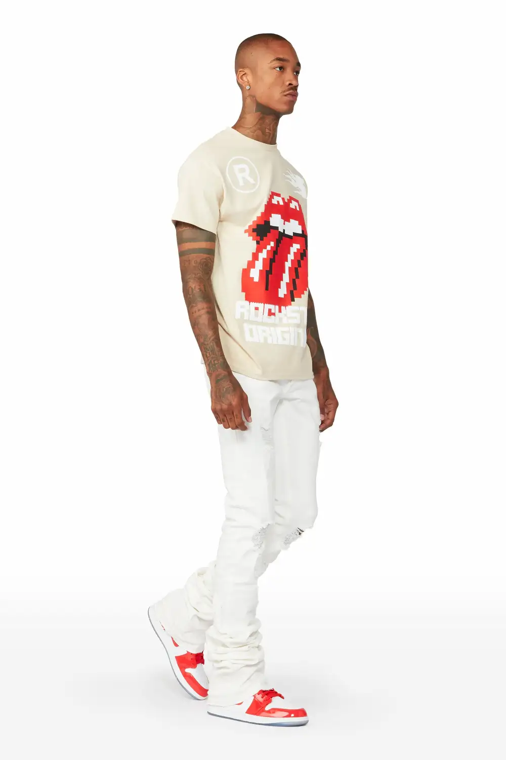 Sniper White Super Stacked Flare Jean