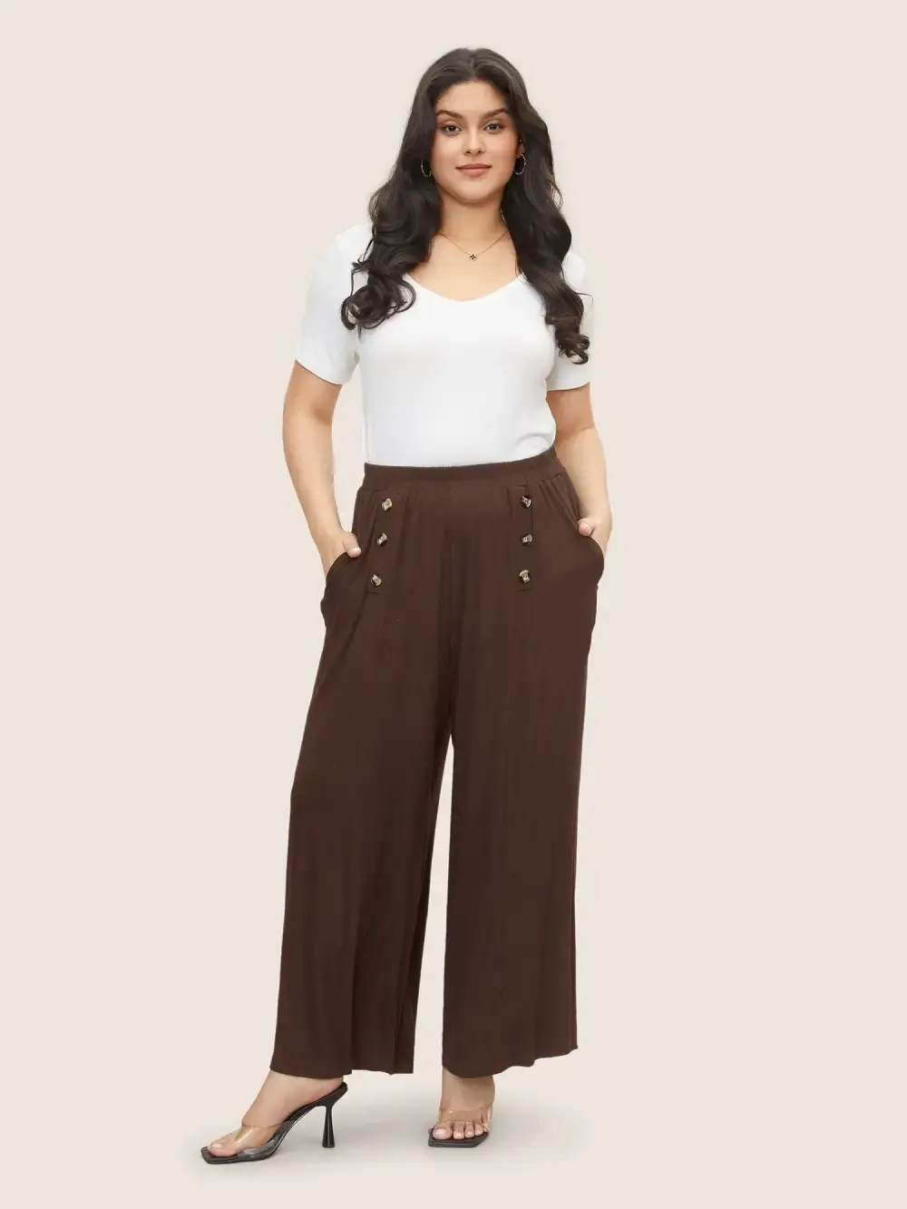 Supersoft Essentials Button Detail Wide Leg Pants