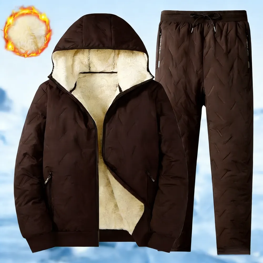 Men's Autumn And Winter Fleece Hooded Set
