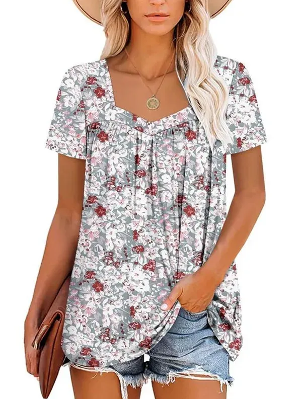 ✨Women's Summer Pleated Printed Short-Sleeves