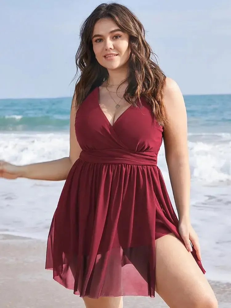 Sculpt Waist Ruched Split Hem Swim Dress