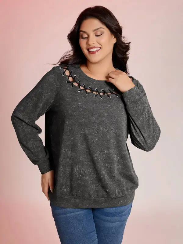 Halloween Cut-Out Neck Snowflake Effect Sweatshirt