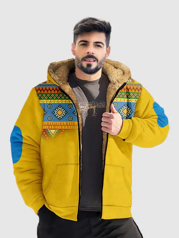 Men's Vintage Fleece Full Zip Western Print Hoodie Jacket