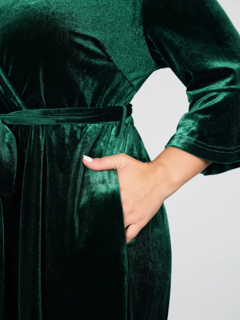 Velvet Belted Wide-Leg Pockets Jumpsuit