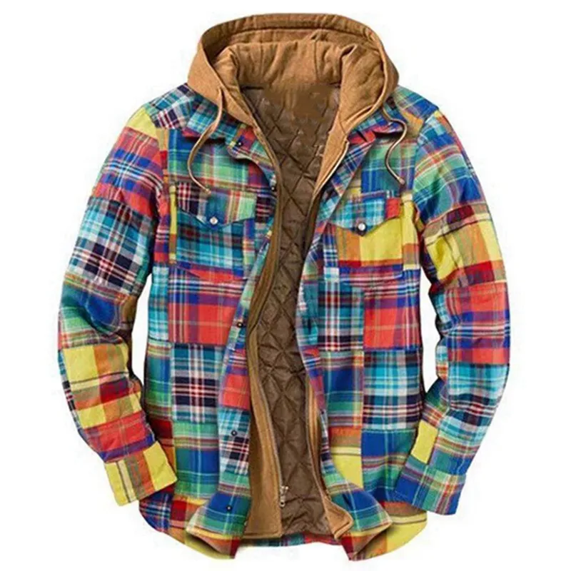 Retro Plaid Stitching Men's Outdoor Jacket