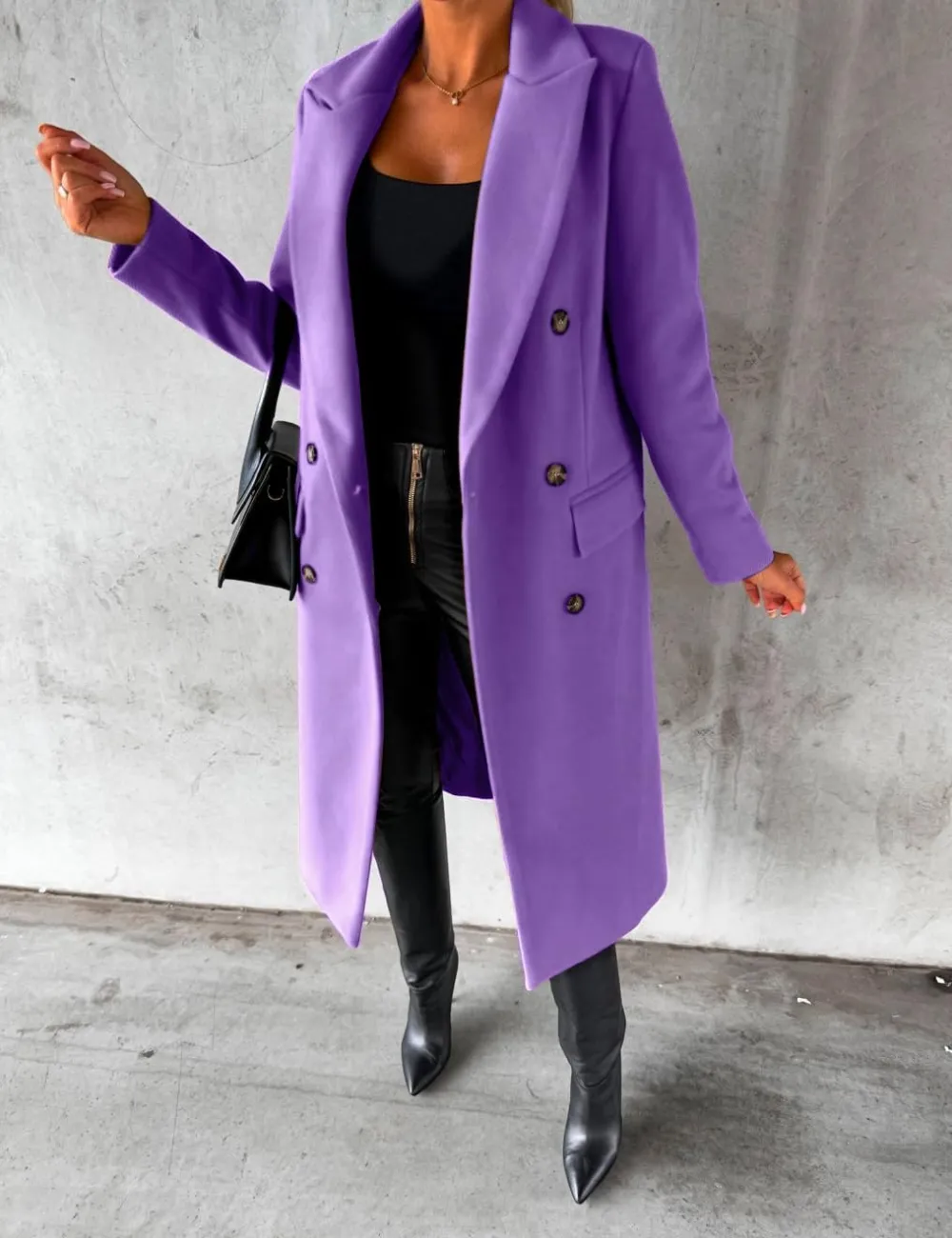 Womens Long Wool Coat Double Breasted Trench Coat Fall Winter Clothes