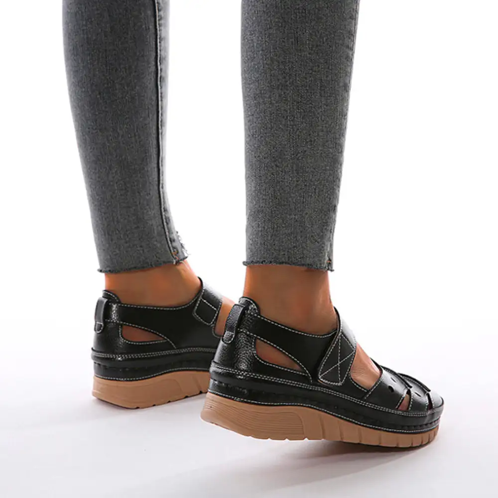 - Women's Casual Platform Flat Comfort Breathable Leather Walking Shoes