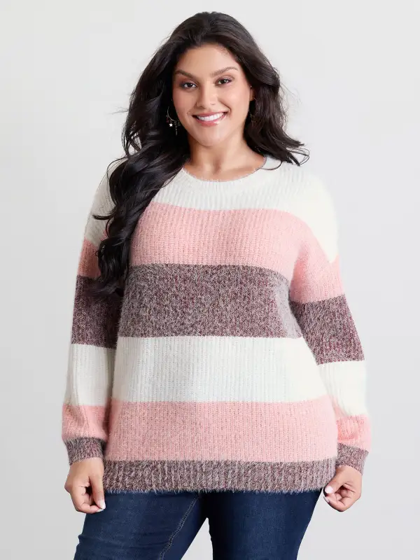 Colorblock Faux Mink Fur Pullover