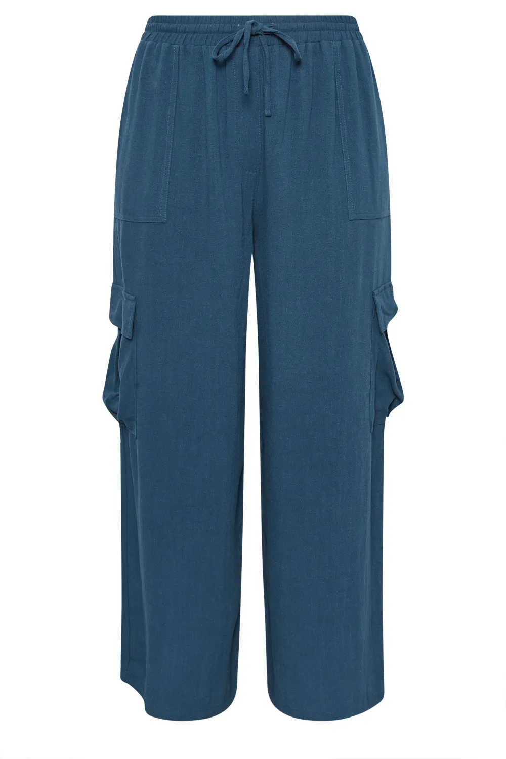 YOURS Curve Khaki Green Linen Look Cargo Trousers