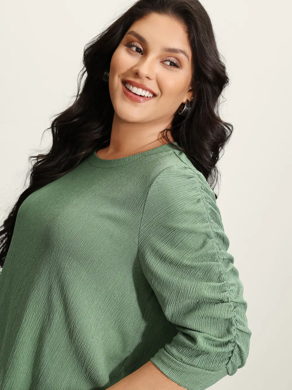 Textured Stretchy Three-Quarter Sleeve T-Shirt