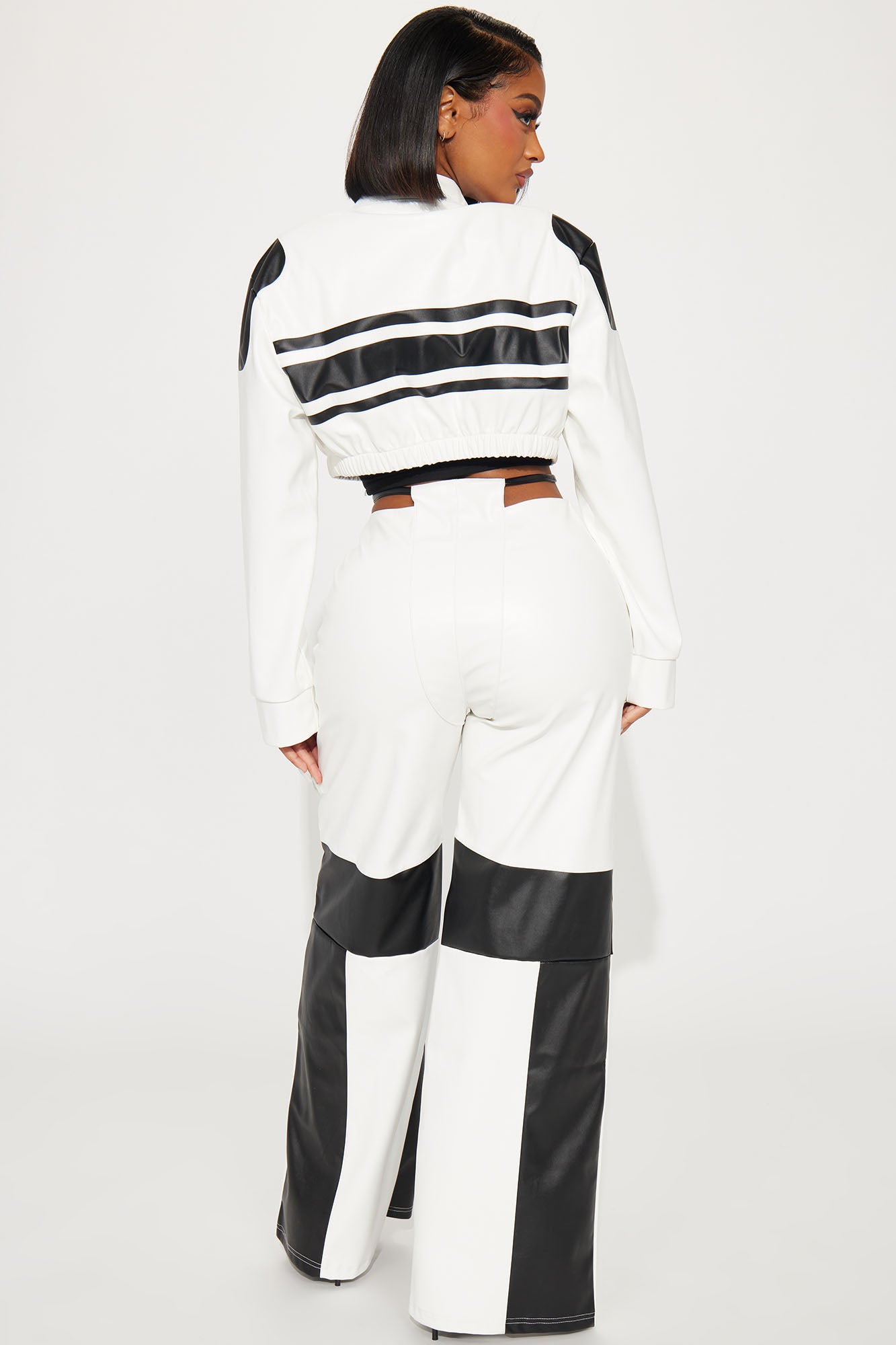 Elevated Faux Leather Pant Set - White/Black