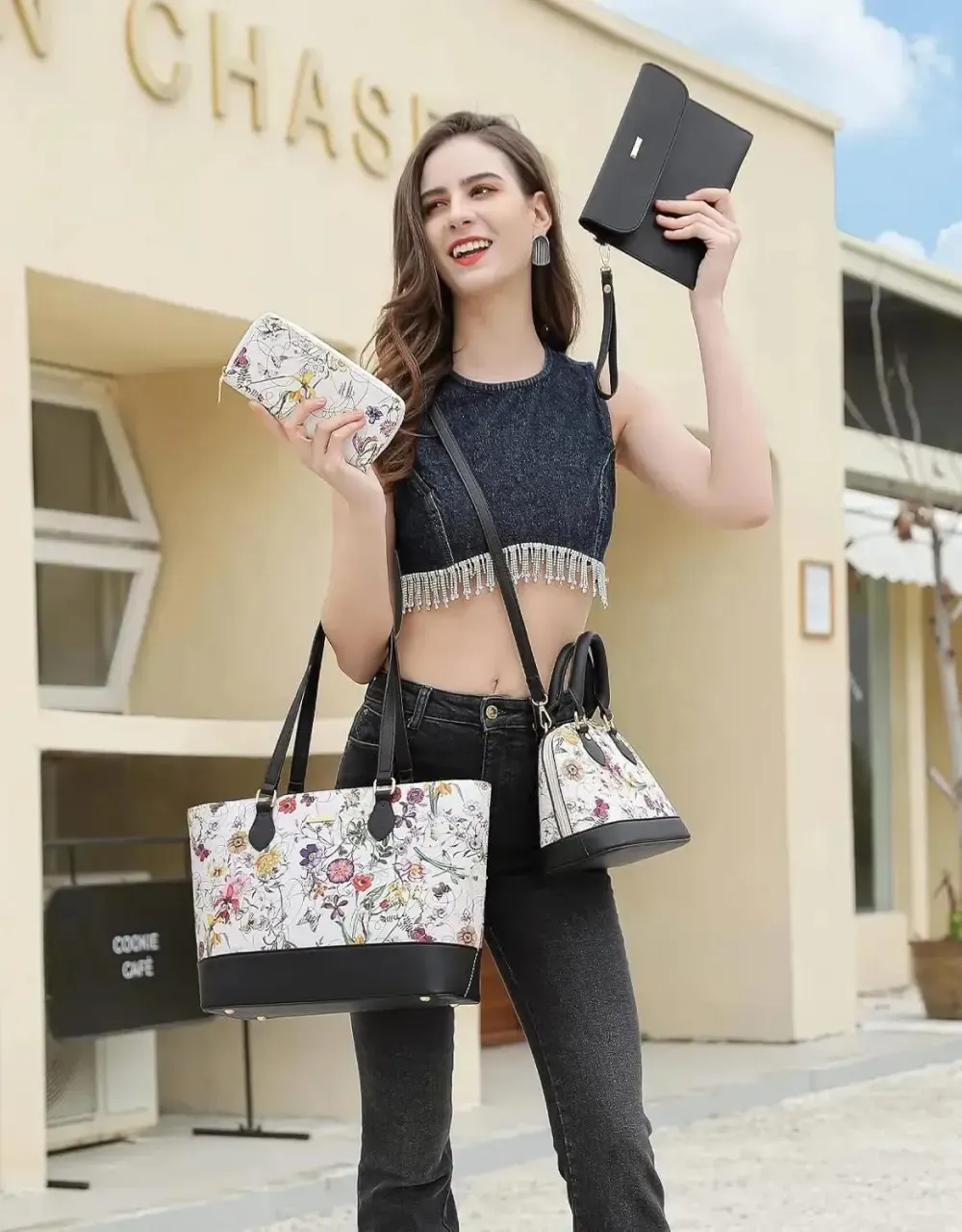 4PCS Women Fashion Handbags Purses Wallet Tote Shoulder Bags