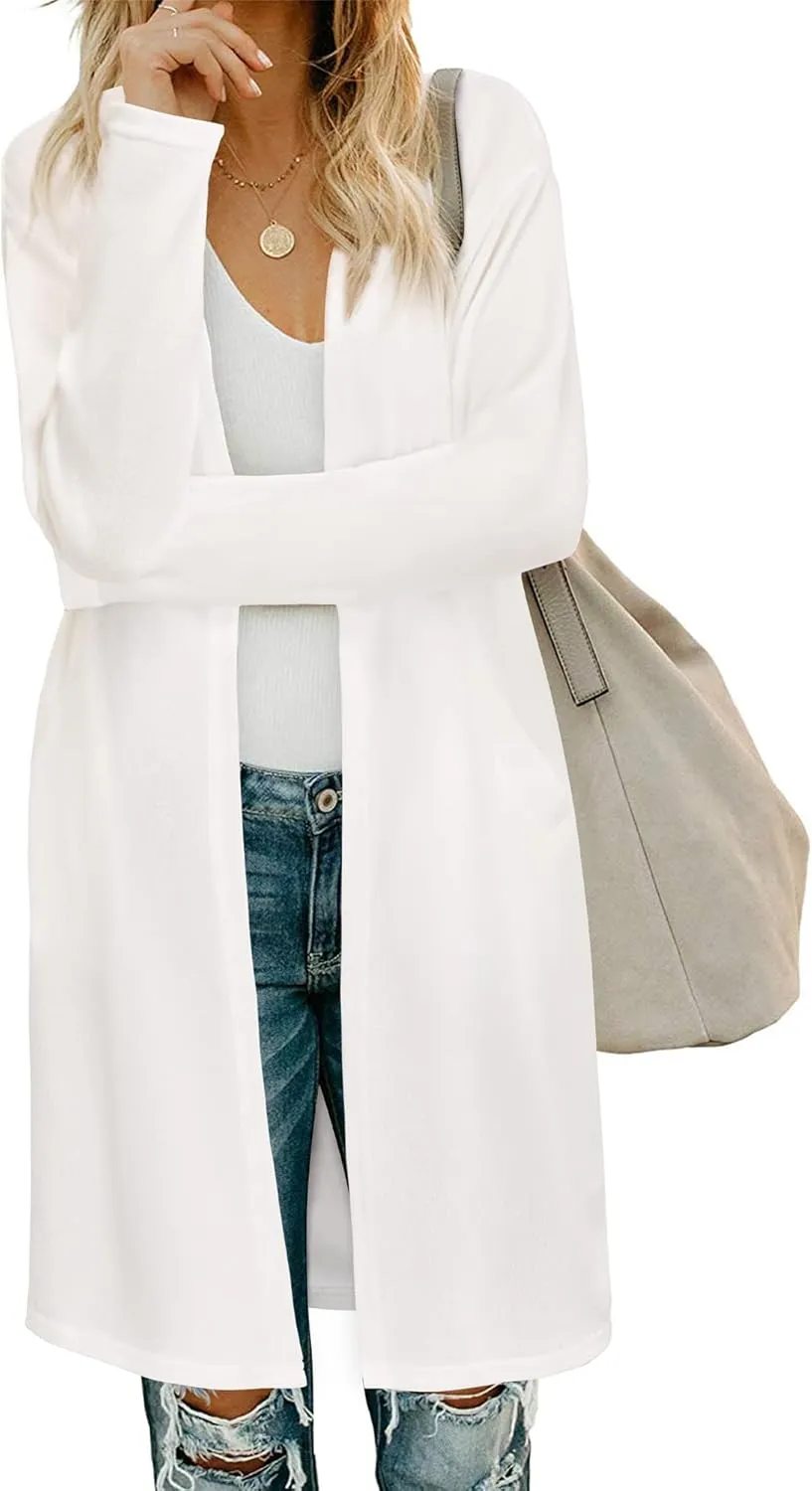 Women's Open Front Cardigan Shirt with Pockets Long Sleeve Lightweight Coat
