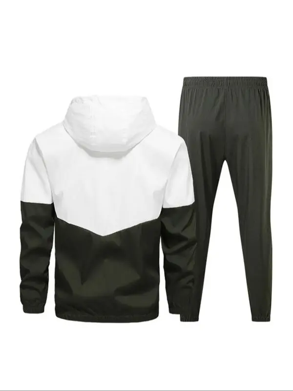 Men’s Colorblock Hoodie & Jogger Set – Casual Tracksuit