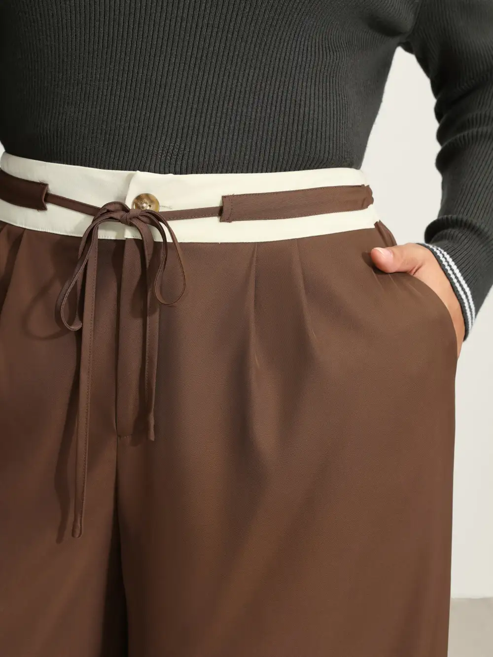 Color Contrast Drawstring Wide-Leg Pants