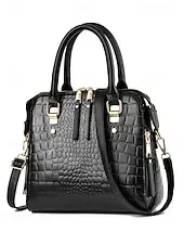 Women's Faux Leather Crocodile Pattern Handbag with Tassel Charm – Elegant Top Handle and Crossbody Purse for Work, Shopping and Daily Outings