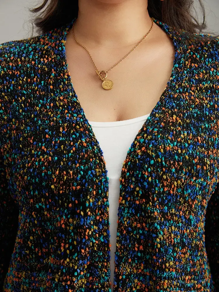 Colour Textured Open Front Cardigan