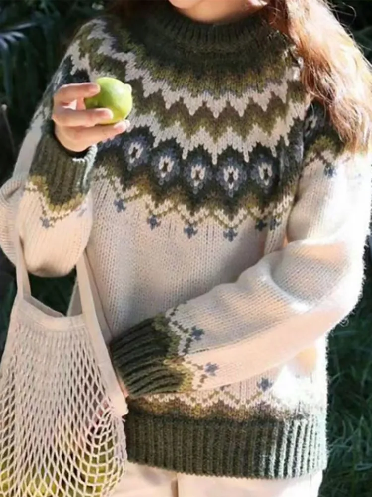 Vintage Pullover Loose Jacquard Thick Sweater