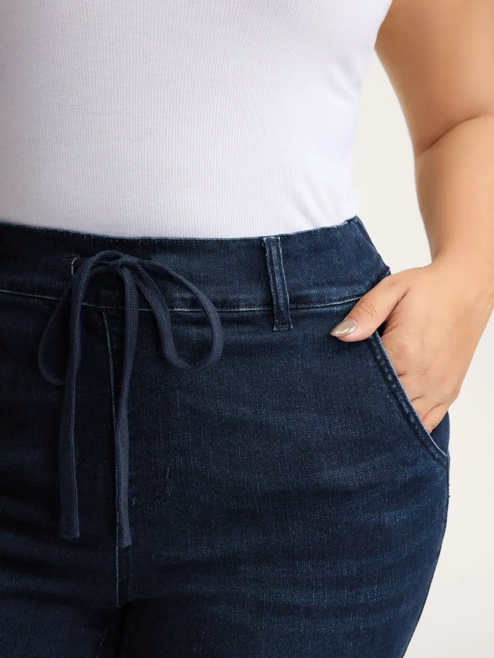 Supersoft Elastic Waistband Drawstring Straight Leg Jeans