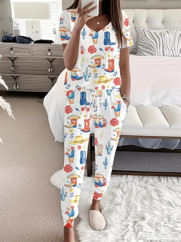 Women's 2-Piece Pajama Set – Short Sleeve Tee & Pants Loungewear.