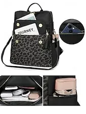 Women's leopard print fabric patchwork backpack, can be carried on one shoulder, with multiple zippers, perfect for school, travel and casual outings