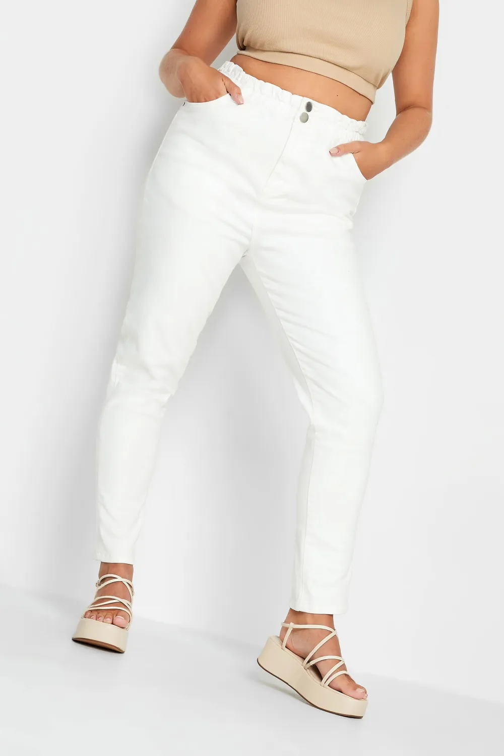 YOURS Curve Khaki Green Stretch Elasticated Waist MOM Jeans