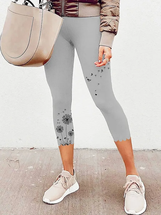 Women's Leggings Capri shorts Black White Pink Casual / Sporty Athleisure Weekend Yoga Print High Elasticity Calf-Length Tummy Control Floral S M L XL 2XL