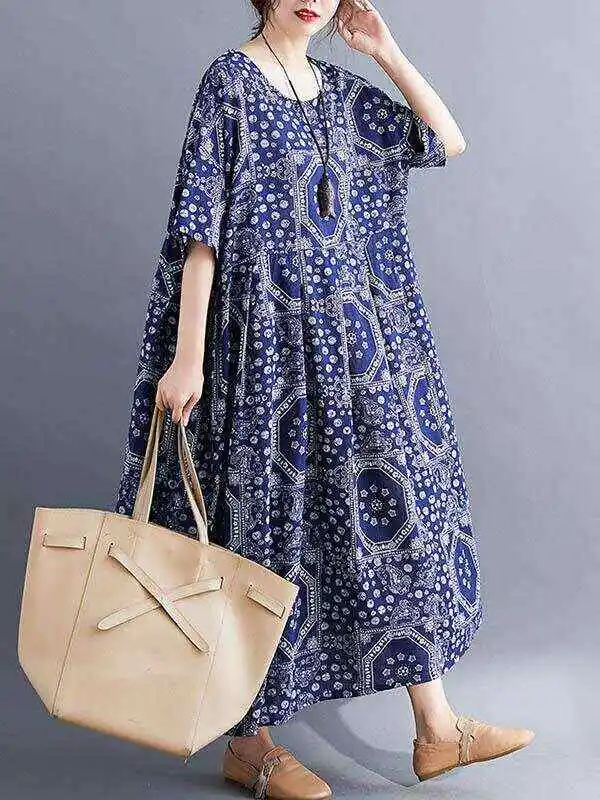 Vintage Floral Batwing Sleeve Dress