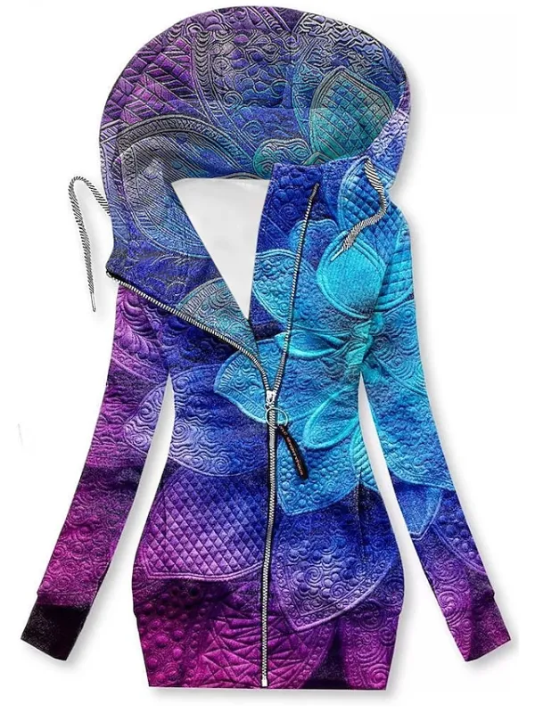 Women's Zip Hoodie Sweatshirt Sports Basic Drawstring Zip Up Front Pocket Black White Blue Floral Cat Street Casual Hoodie Long Sleeve Top Micro-elastic Fall & Winter